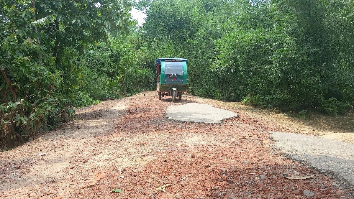 লেংগুড়া হতে ফুলবাড়ী বাজার হয়ে সাত শহিদ মাজার পর্যন্ত প্রধান রাস্তাটি অবস্থা খুবই নাজেহাল । ছবি- সংগৃহীত