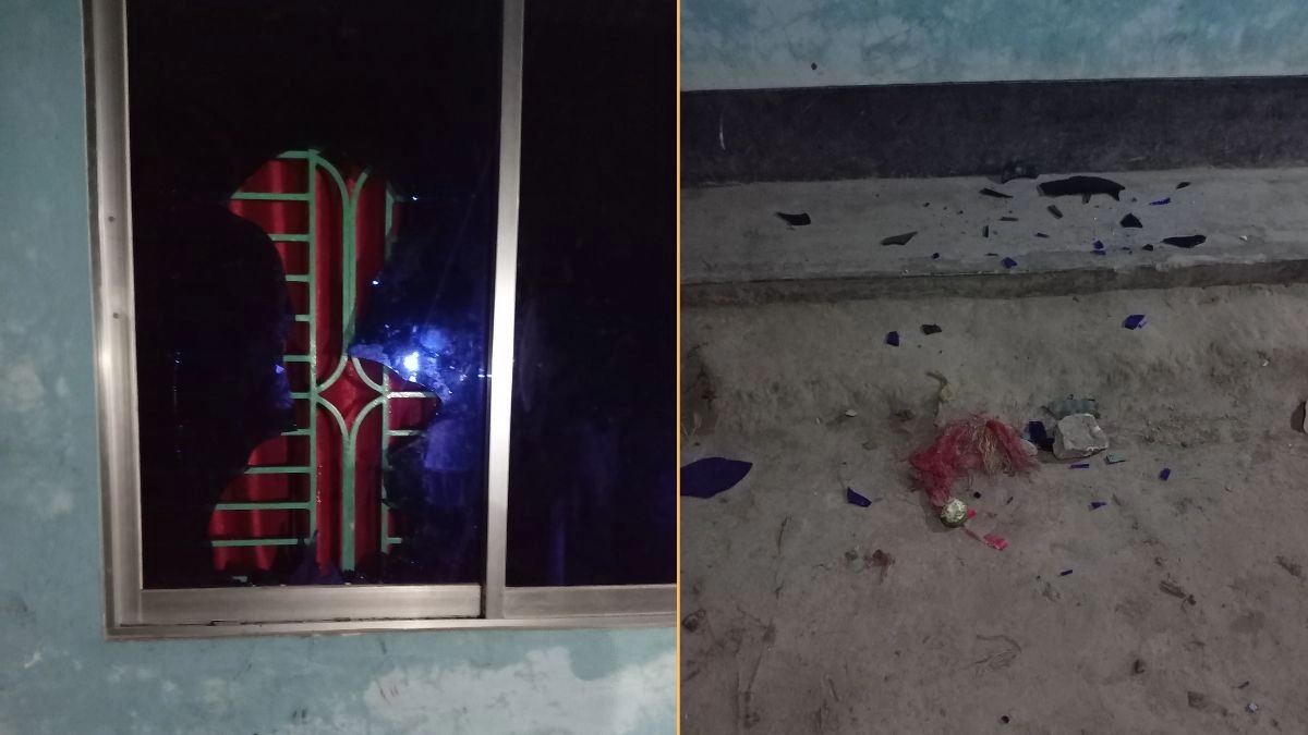 হামলায় জানালার কাচ ভেঙে গেছে। ছবি : রূপালী বাংলাদেশ
