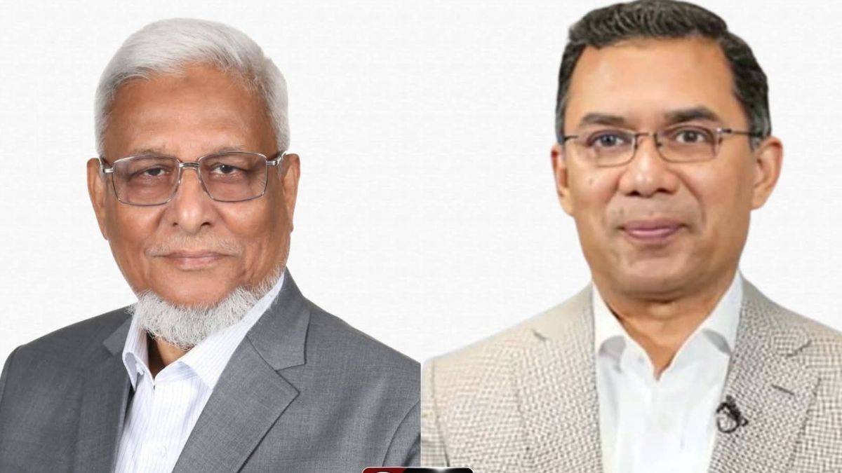 বিএনপির মনোনীত প্রার্থী শাহজাহান চৌধুরী ও বিএনপির ভারপ্রাপ্ত চেয়ারম্যান তারেক রহমান।