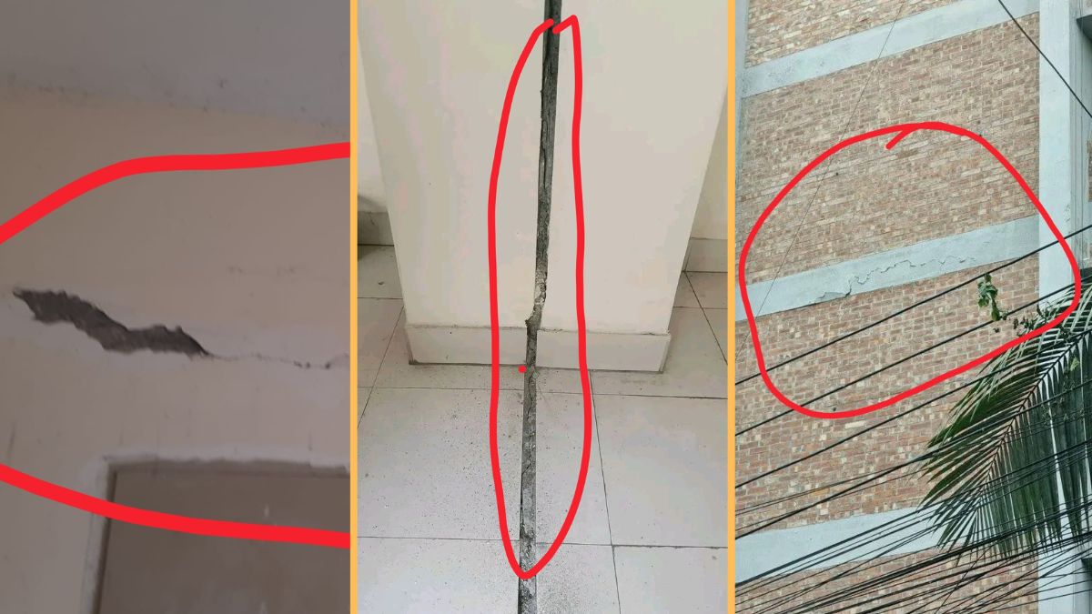 শেরে বাংলা কৃষি বিশ্ববিদ্যালয়ের হলে ভূমিকম্পে ফাটল কিছু অংশ। ছবি- রূপালী বাংলাদেশ