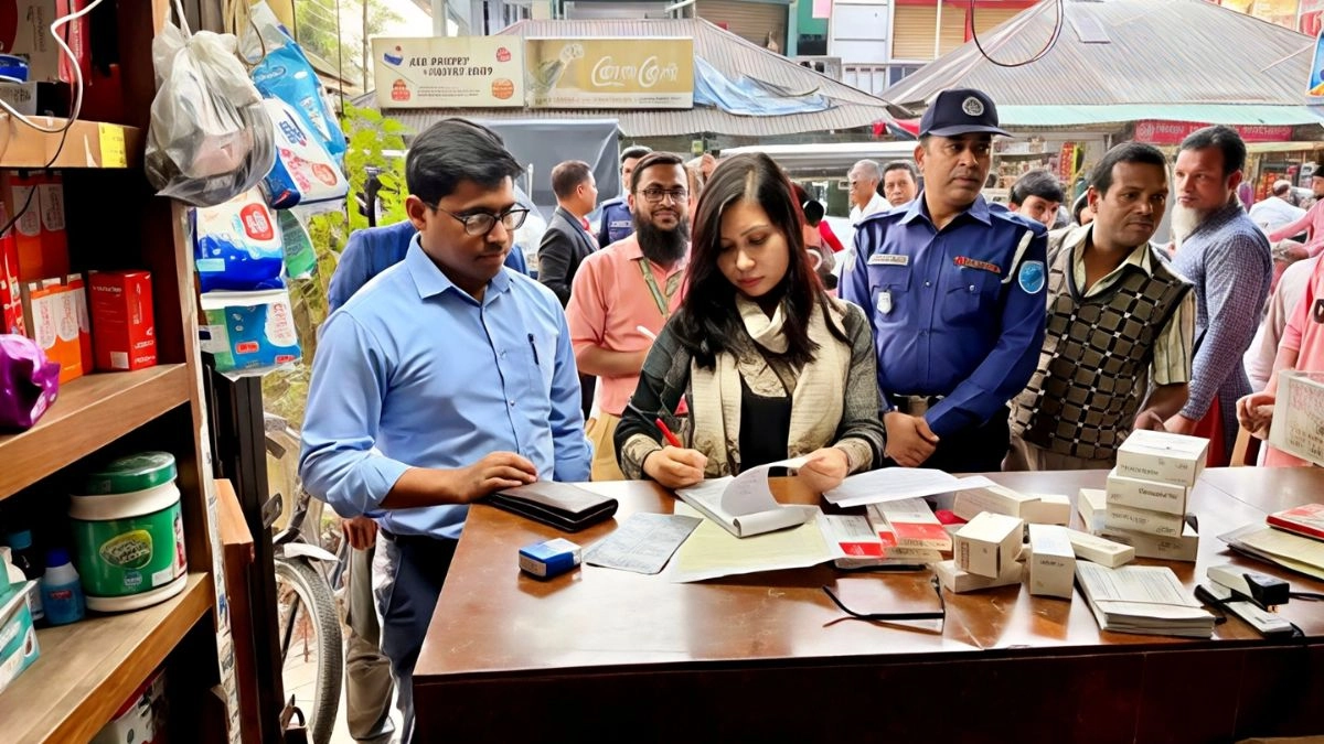 সদরপুরে ফার্মেসিতে অভিযানে ভ্রাম্যমাণ আদালত। ছবি- রূপালী বাংলাদেশ