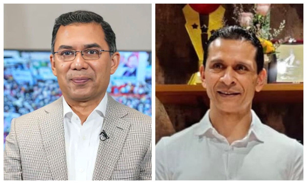 বিএনপির ভারপ্রাপ্ত চেয়ারম্যান তারেক রহমান ও সাবেক স্বরাষ্ট্র প্রতিমন্ত্রী তানজিম আহমেদ সোহেল তাজ। ছবি- সংগৃহীত