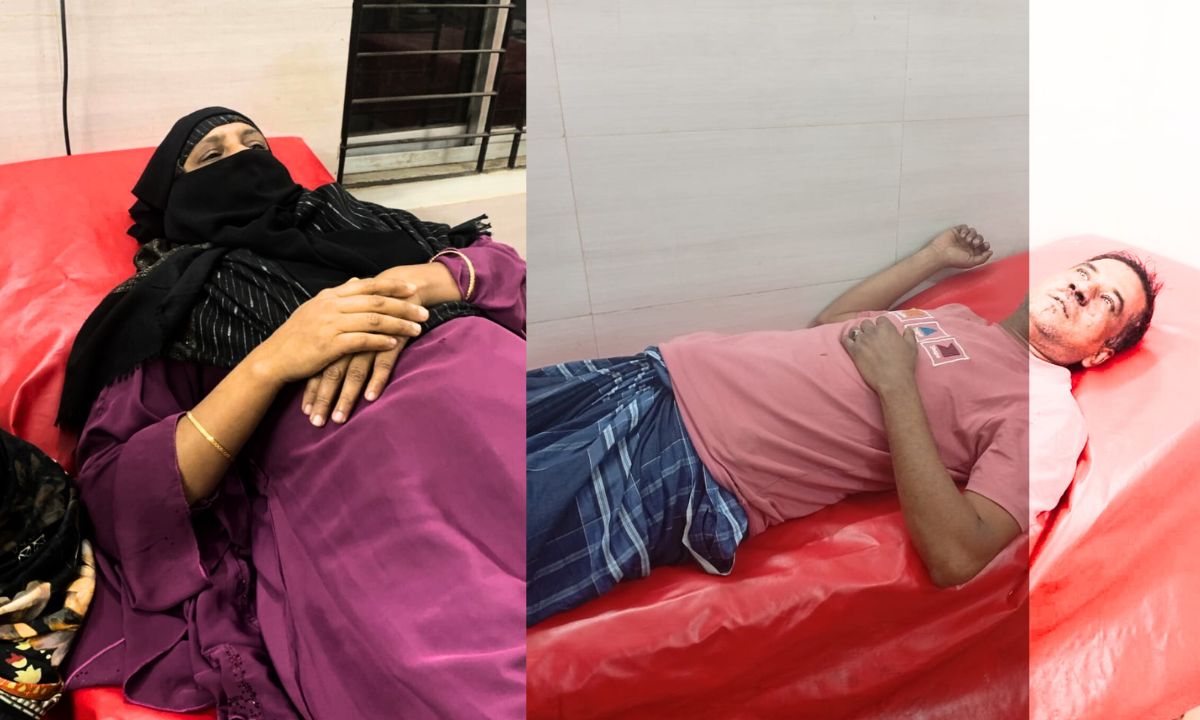 হাসপাতালে চিকিৎসাধীন প্রতিপক্ষের হামলায় আহত দুই নারী-পুরুষ। ছবি : সংগৃহীত