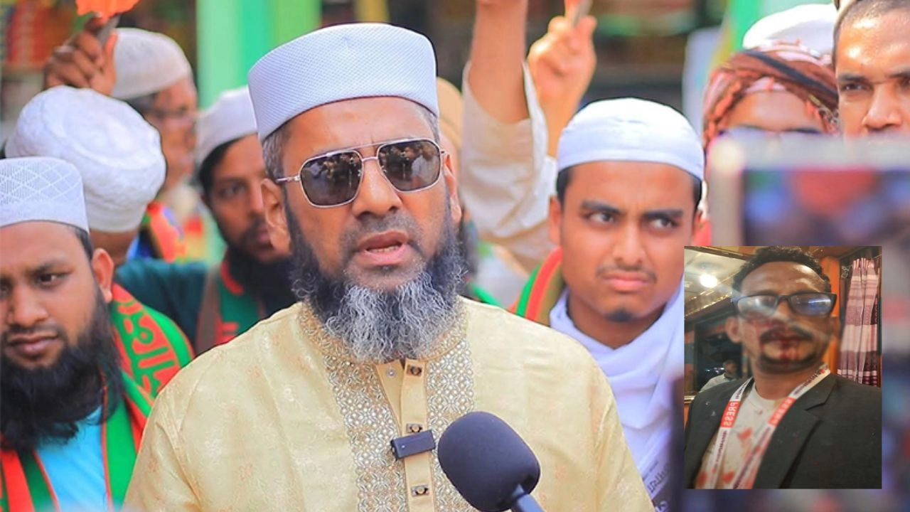 প্রার্থী মোহাম্মদ জহিরুল ইসলাম। ইনসেটে আহত সাংবাদিক টিটু।  ছবি : রূপালী বাংলাদেশ