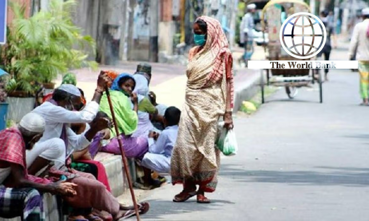 দরিদ্র মানুষ ও বিশ্বব্যাংকের লোগো। ছবি- রূপালী বাংলাদেশ গ্রাফিক্স