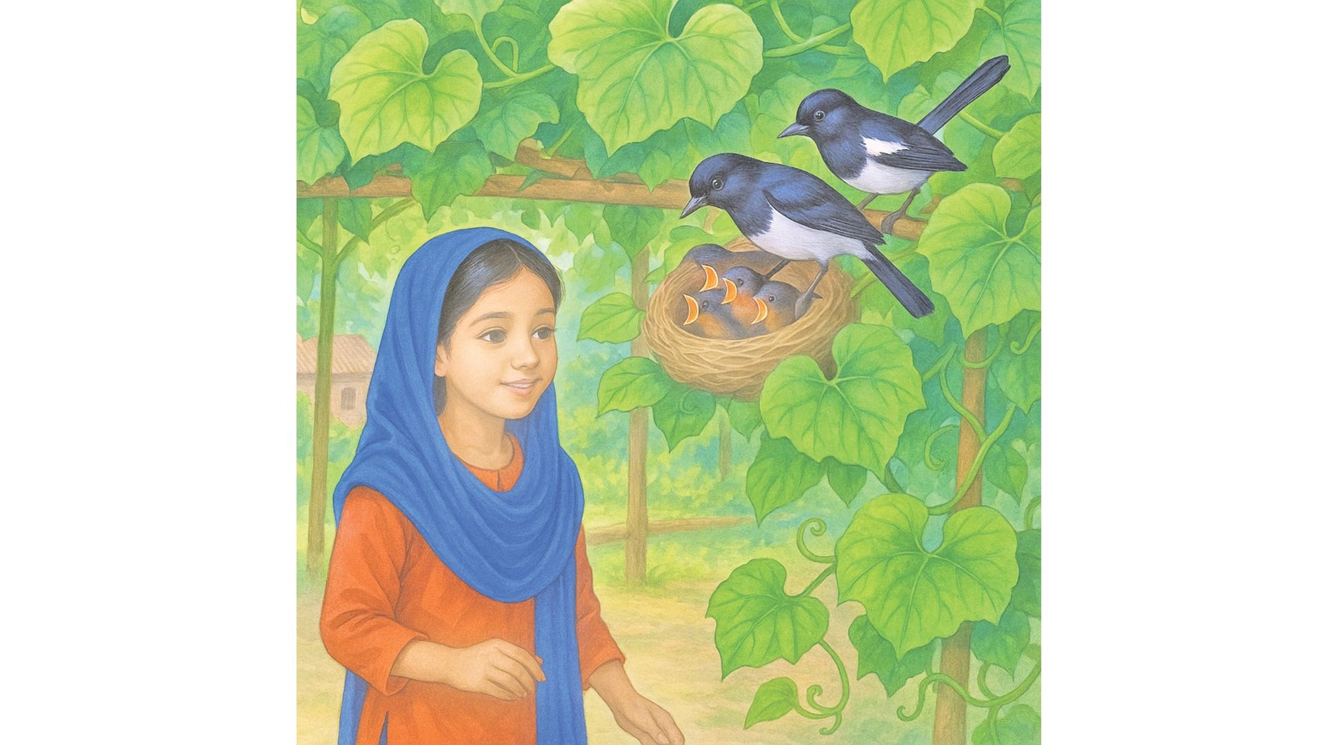 লাউয়ের জাঙলায় দোয়েল পাখি
